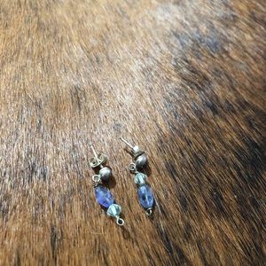 Blue (Tanzanite color) and clear bead earring